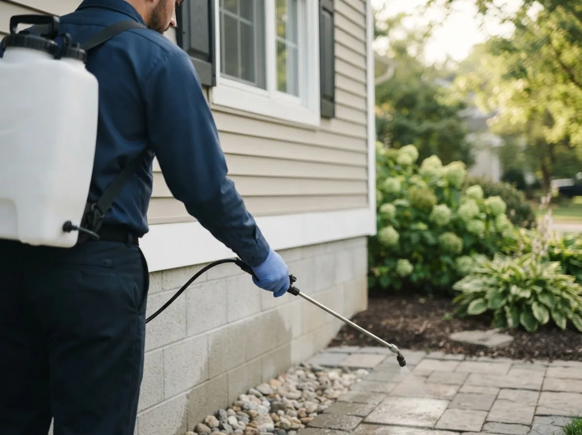 Pest control technician inspecting a home in Roachdale, IN